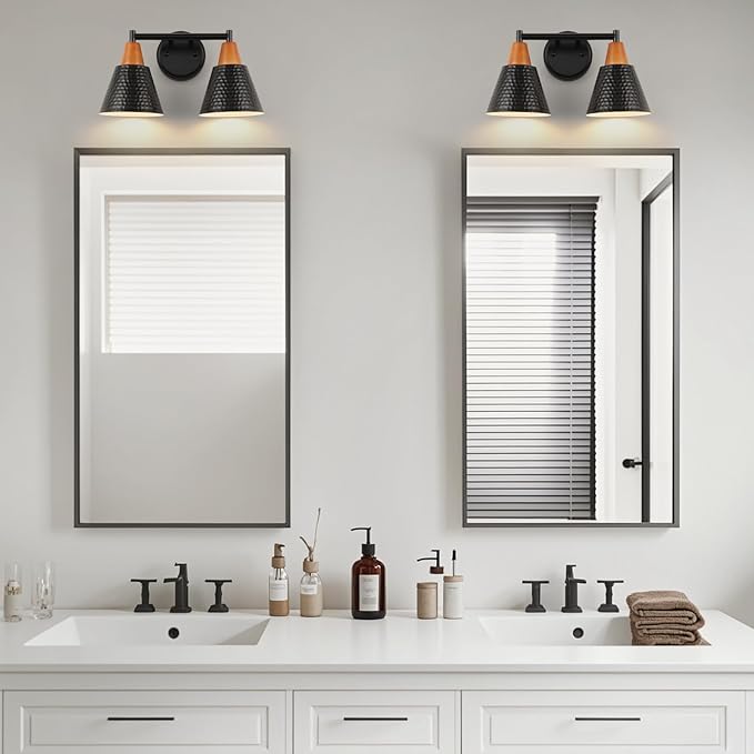Black 2 Light Vanity Light, Vintage Industrial Bathroom Light, Suitable for Bathroom, Bedroom, Living Room