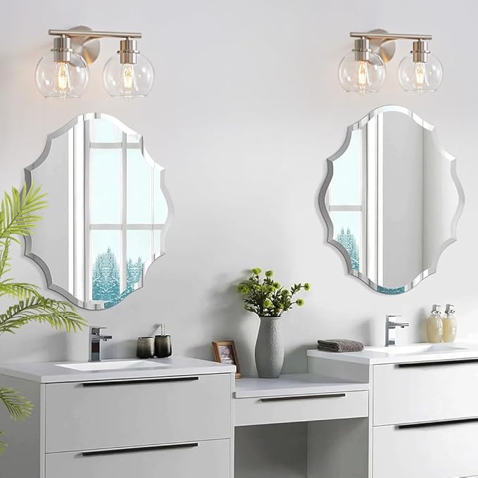 Bathroom Light Fixtures Over Mirror 2-Lights Bathroom Vanity Light with Clear Glass Shade 13.8 inch Modern Brushed Nickel Vanity Lights Wall Sconce Lighting for Bath