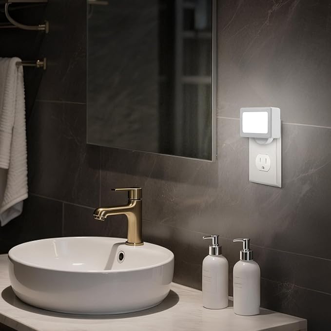 4-Pack LED Night Light Plug in with Adjustable 180° Swivel Head, Dusk to Dawn Auto On/Off, Daylight 5000K 100LM, for Kitchen Counter, Desk, Staircase, Hallway, BathroomNon-Dimmable