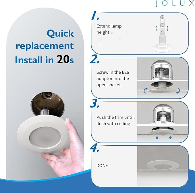Jolux 4 Inch LED Can Lights Adjustable Recessed Retrofit Downlight, 8.5W=40W, 2700K Soft White, 500LM, Dimmable,ETL Damp Rated Replacement Recessed Lighting Install, Bevel Trim, E26 Base,4-Pack…
