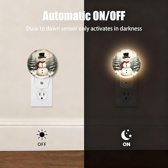 Plug-in Snowman Snowy Christmas Tree Night Light with Dusk to Dawn Sensor, 0.5W LED Home Decor, Auto On/Off Decorative Nightlight for Men, Women, Boys & Girls
