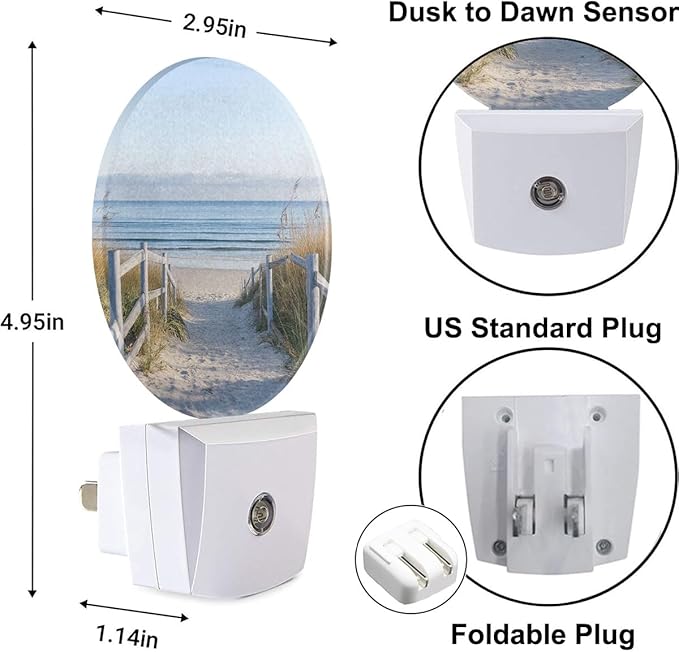 Plug-in Beach Night Light Wooden Fencing Sandy Path Night Lights Plug into Wall with Auto on/Off Sensor, 0.5W LED Nightlight for Bedroom Bathroom Kitchen Hallway