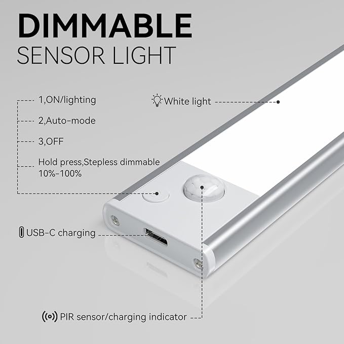 Under Cabinet Lighting, LED Magnetic Motion Activated Under Cabinet Lights, Rechargeable Closet Lights 2800mAh Battery Operated, Wireless Dimmable Under Counter Lights for Kitchen,Hallway 5 Pack