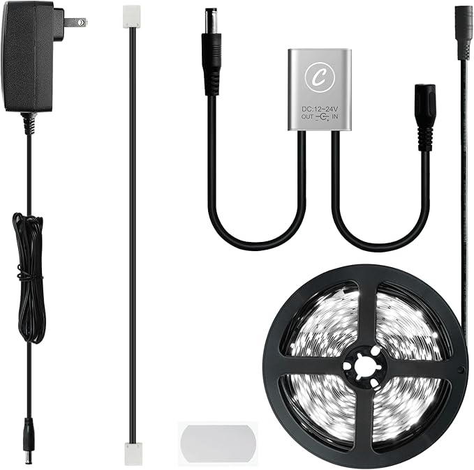 Sensky 8.2FT/2.5M Under Cabinet Lighting Kit Flexible LED Strip Lights with Cabinet Sensor Switch,Power Adapter for Gun Safe Cabinet Pantry Wardrobe Lighting (6000K, 2.5M)