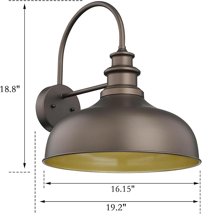 Bestshared 16 Inch Vintage Industrial Barn Light Farmhouse Outdoor Wall Sconce - Farmhouse Exterior Wall Mount Lighting Fixture for Garage, Patio, Porch,Front Door(Orb+Gold, 16"-2pack)