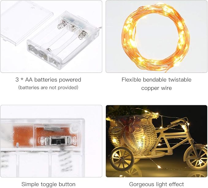 Led Fairy Lights Battery Operated, 1 Pack Mini Battery Powered Copper Wire Starry Fairy Lights for Bedroom, Christmas, Parties, Wedding, Centerpiece, Decoration (5m/16ft Warm White)