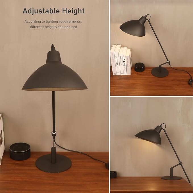 Desk Lamp Modern Industrial 100% Metal Table Lamp 22", Soft White Light (3000K) with Adjustable Switch, Ideal for Office Bedroom Study Room Living Room Nightstand Bedside Lamps Sand Black