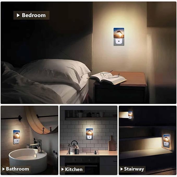 LED Night Light,Dolphin Leaping Sea Water Surface LED Night Light Plug into Wall with Dusk to Dawn Light Sensor White Energy Efficient Nightlight for Bedroom Hallway Living Room Kitchen