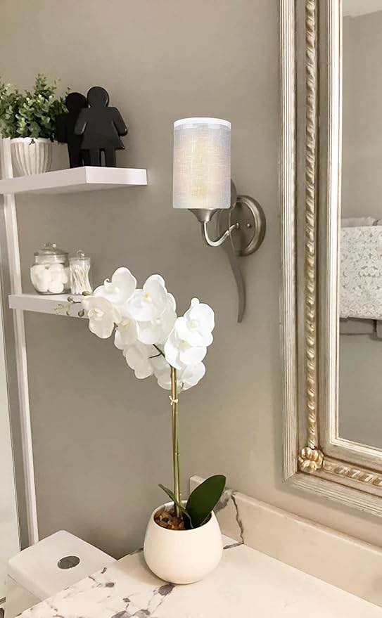 Glass Lamp Shade for Light Fixture, 6-1/16" Height 4-1/16" Diameter, 1-5/8 Inch Fitter, 2 Pack White Linen Cylinder Frosted Glass Shade Replacement Globe
