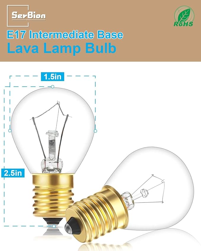 Lava Lamp Bulb 25 Watt, E17 Intermediate Base 6 Packs The Lava Original Replacement Bulb for 14.5-Inch Lava Lamp, Soft Warm White Glow, Long Life, High Temp Resistance, High-Output Heat S11 Bulb