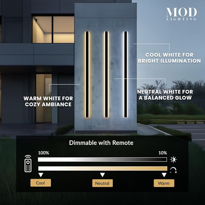 𝗠𝗢𝗗 𝗟𝗜𝗚𝗛𝗧𝗜𝗡𝗚 Haylen | Waterproof Outdoor Wall Light, LED Dimmable with Remote 3000K-6000K, Long Outdoor Porch Lights, Wired Lighting Fixture, Patio Exterior Wall Sconce, 1-Pack (Black, 79")