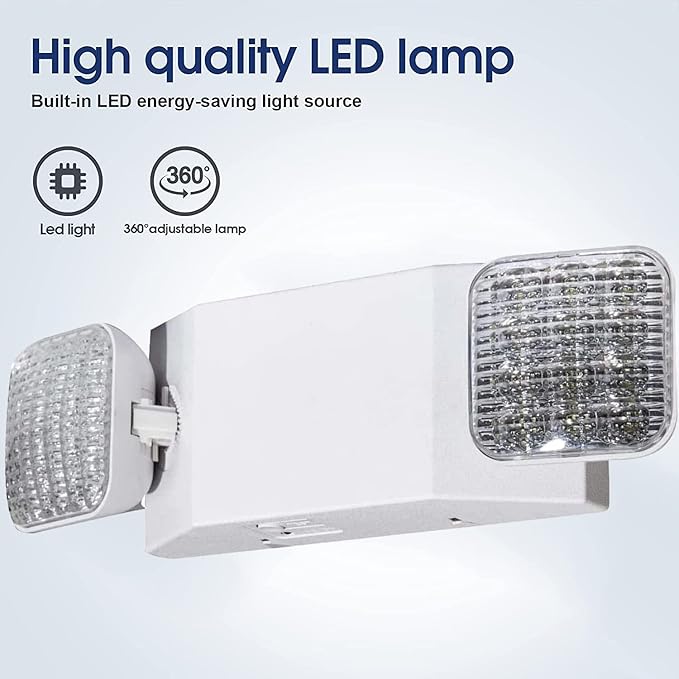 LED Emergency Lights with Battery Backup, Two Adjustable Heads Hardwired Commercial LED Exit Light, Domestic Power Outage Emergency Lighting Fixtures, AC 120/277V UL 924 Certified (12 Pack)