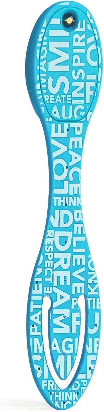 Gifts for Readers & Writers Bookmark Reading Light Blue Words 2in1 Clip On Bookmark Mini Book Light for Reading Night in Bed, Battery Operated Travel LED Book Lights, Flexible 8 Lumen Lights for Books