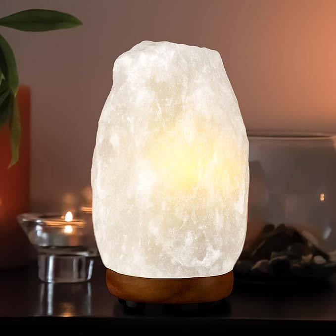 Himalayan Glow Crystal White Salt Lamp Night Light, 6-7 lbs/Each - Hand Curved Night Light, Salt Lamp with Neem Wooden Base, Best for Gift – (ETL Certified)