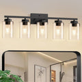 IZORRO Black Bathroom Vanity Light, 5-Light Vanity Lighting fixtures Over Mirror, Wall Lights with Clear Glass Shades, E26 Socket (Bulbs Not Included)