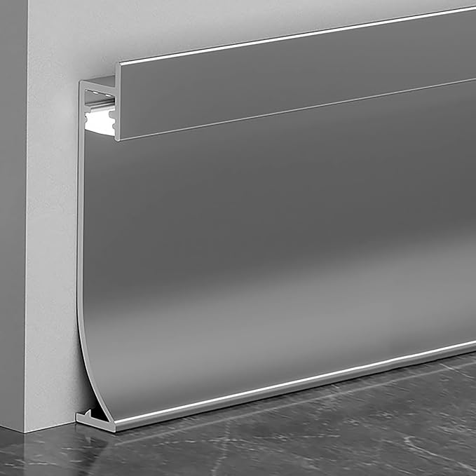 LED Aluminium Metal Baseboard Trim, Matte Grey 3Pcs 50mm x 2500mm 1.97" x 8.2' Total 24.6 ft LED Light Aluminum Wall Base Board Cover Molding Skirting Trim, Embedded Installation Downlight
