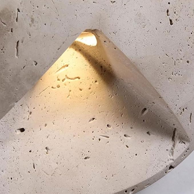 Modern Minimalist Round Natural Yellow Travertine Wall Sconce,Round Flush Mount LED Light,Thin Flat Decorative Wall Lamp,Indirect Ambient Fixture for Bedroom,Living Room,Hallway,Bedside,Entryway