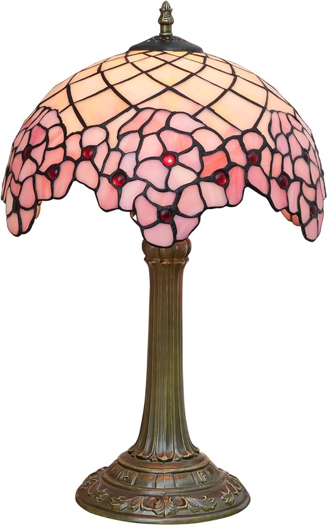 Tiffany Lamp - Cherry Blossom Stained Glass Table Lamp 12x12x18 Inches - Cherry Blossom Style Desk Reading Light - Bedroom & Living Room Decor