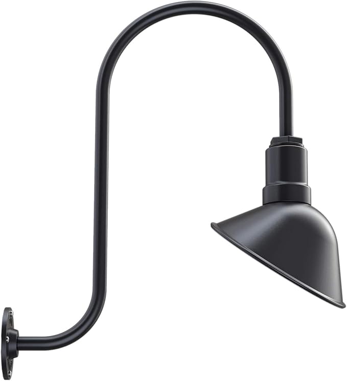 Steel Lighting Co. Venice Store Sign Light | for Outdoor Restaurant Accent Wall | 9 inch Dome | Upslope Gooseneck | Made in America | Matte Black Exterior/Brass Interior
