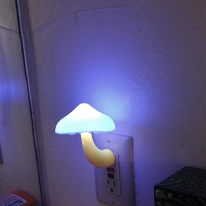 AUSAYE 5Pack LED Sensor Night Light Plug in Lamp Blue Cute Mushroom Night Lights for Adults Kids NightLight Bedroom,Bathroom,Toilet,Hallway,Stairs,Kitchen,Basement