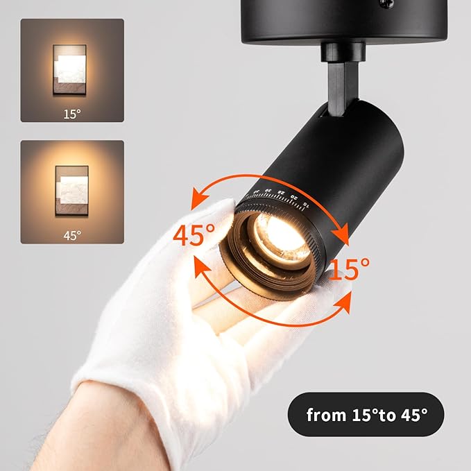 mirrea 5-Color Zoomable Indoor Spot Lights,LED Ceiling Spotlight Lighting Fixtures for Room and Hallway,Accent Light for Gallery,Black Directional Lamp for Home,2700-5000K,15°-45°,CRI90+,Pack of 3