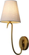 PERMO Antique Gold Wall Sconce with Linen Fabric Shade E26 Hardwired Vintage Rustic Wall Light, Goose-neck Design for Bedroom, Living Room