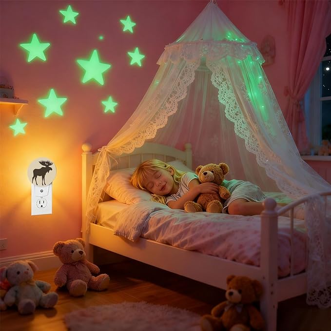 Plug-in Moose Silhouette Night Light Wildlife Night Lights Plug into Wall with Auto on/Off Sensor, 0.5W LED Nightlight for Bedroom Bathroom Kitchen Hallway