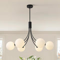 Black Sputnik Chandelier,6-Light Modern Mid Century for Dining Room Light Fixtures Over Table,Adjustable Hanging Ceiling Light Fixture with Globe Glass Shades for Kitchen Island Living Room Bedroom