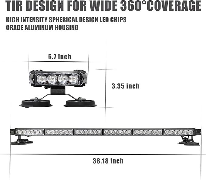 WINECO 38.5" Red Blue Roof Top LED Strobe Light Bar -Double Side 80 LED Emergency Hazard Warning Flashing Beacon Lighting Bar with Magnetic Base for Snow Plow, Trucks, Police,Construction Vehicles
