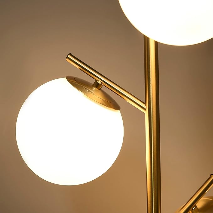 HOMCOM 3-Light Modern Floor Lamp for Living Room Bright Lighting, Tree Standing Lamp for Bedroom with Globe Lampshades, Steel Base, Cute Lamp, Bulb not Included, Gold
