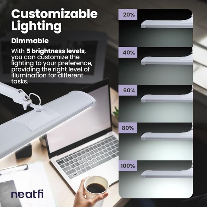 Neatfi Ultra 3,500 Lumen LED Desk Lamp, 45W, 26-Inch Wide Metal Shade, 270 SMD LEDs (Non-CCT with Clamp, White)