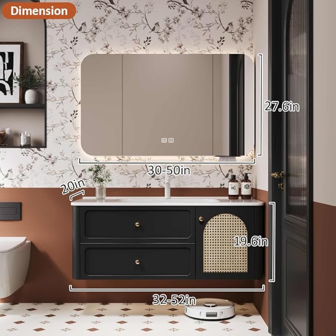 48in Bathroom Vanity - A Floating Design with Sink & Intelligent Defogging Mirror, Paired with Graceful Ambient Lighting，Our Wood-Based, Modern | Lavish Bathroom Vanity