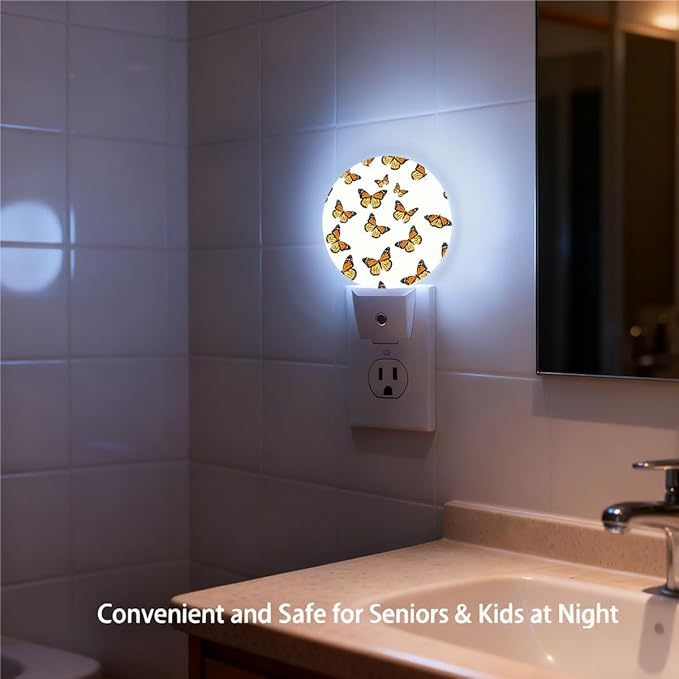 Plug-in Monarch Butterflies Night Light Sage Green Nightlight with Dusk to Dawn Sensor, Auto On/Off 0.5W Energy-Saving LED Lighting for Men Women Boys Girls Gift
