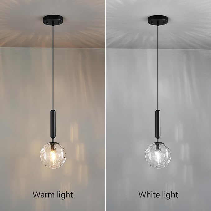 Modern Black Pendant Light Hanging Fixture Light for Kitchen Island Mid Century with Globe Pendant Light Clear Glass Pendant Lighting for Living Room Bedroom Entryway (3 Pack)