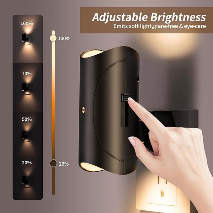 Night Light, 2 Pack LED Night Lights Plug into Wall, Soft White 3000K, 0-100LM Adjustable Brightness Nightlight for Hallway Bedroom