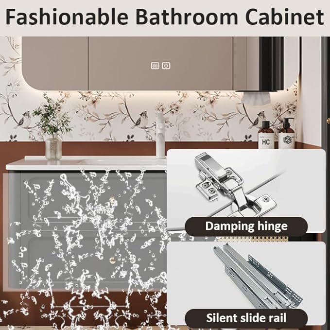 32in Bathroom Vanity - A Floating Design with Sink & Intelligent Defogging Mirror, Paired with Graceful Ambient Lighting，Our Wood-Based, Modern | Lavish Bathroom Vanity