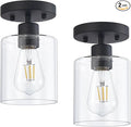 1 Light Semi Flush Mount Ceiling Light Black Kitchen Lighting Fixtures Ceiling Light Fixtures Small Hallway Lights with Clear Glass Shade for Bedroom Set of 2