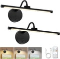 Picture Lights for Wall – Wireless Rechargeable LED Light with Remote, Adjustable Arm, Gold Battery Operated Display Lighting for Paintings, Bedroom, Gallery Wall Décor (Black, 12.6 inch - 2Pack)
