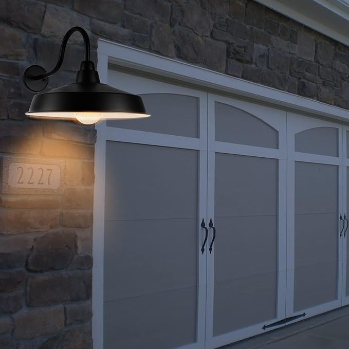 Barn Light Outdoor, 16 Inch Dome Large Farmhouse Exterior Light Fixture Wall Mount, Industrial Outdoor Wall Sconce Outside for House, Shop, Front Porch, Garage, Entryway, Black, 4 Pack