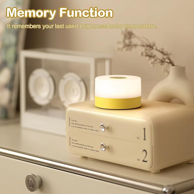 JUSHENG Night Light for Baby Nursery, USB Rechargeable Touch Lamp for Bedroom Nightstand with 3CCT & Dimming Function LED Battery Operated Lamp as Kids Night Light with Cute Design, Bright Yellow