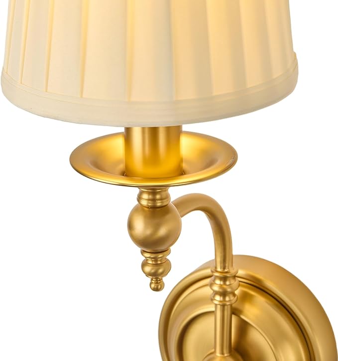 Plug in Dimmable Wall Lamp,Plug-in or Hardwired Installation Wall Sconce with Beige Fabric Shade for Wall Painting,Modern Living Room, Bedroom, Hallway,Led Bulbs Included-(Copper Color)