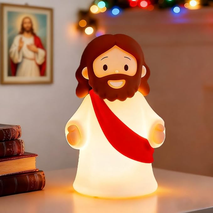 Jesus Night Light Rechargeable Bedside Night Light Dimmable Silicone LED Light Ideal for Religious Gatherings, Gifts for Sunday School, Baptism Presents, Easter Egg Decorations (red)