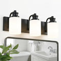 VINLUZ 3 Light Black Vanity Lighting Fixture for Bathroom Decor Classic Industrial Wall Light with Milky White Glass Shades for Porch Workshop