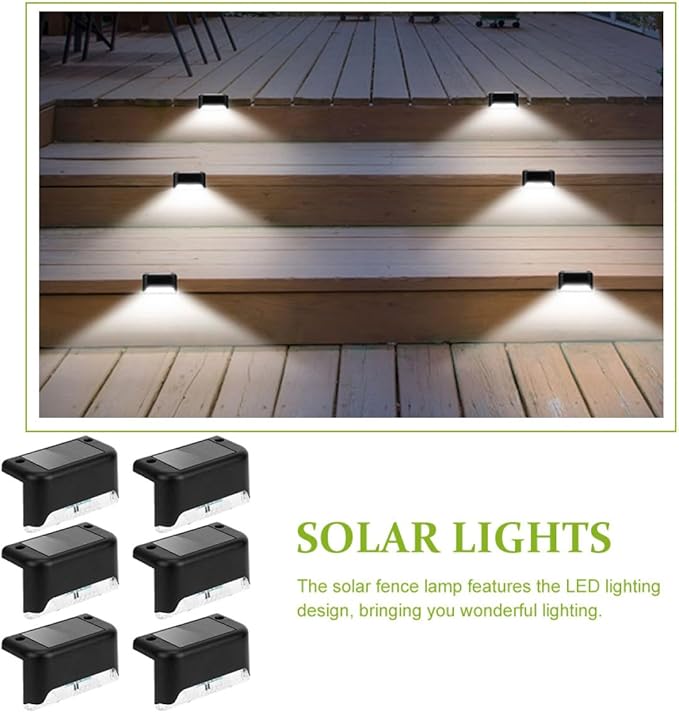 6Pcs Solar Garden Lights Outdoor Fence Lamps for Patio Deck Wall LED Solar Pathway Lighting for Safety and Decorative Courtyard Use