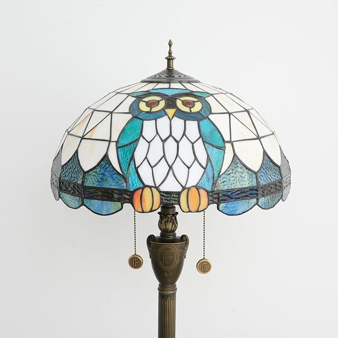 Tiffany Floor Lamp Owl Animal Stained Glass lamp for Living Room Bedroom Office Bright Lighting Rustic Corner Decor Standing Tall Unique Vintage Reading Aesthetic Light