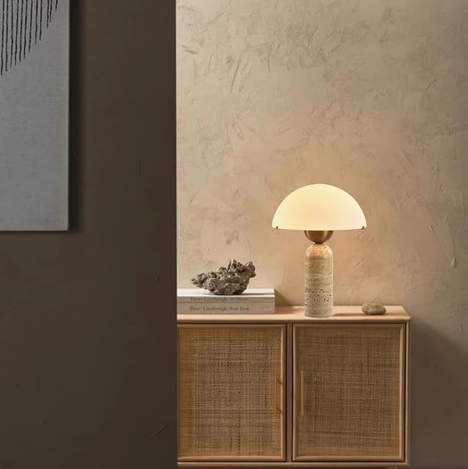 Dome Shaped Table Lamp Mid-Century Modern Accent Lamps Natural Stone Desk Lamp Frosted Glass Shade Scandinavian Living Room Side Lamps Bedroom Bedside Nightstand Light