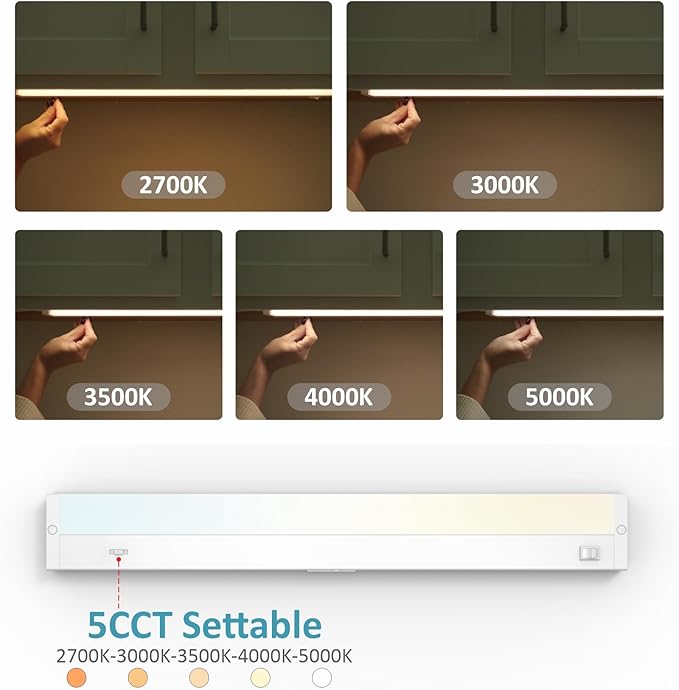 LED Under Cabinet Lighting Hardwired or Plug in, 32 Inch 16W, Dimmable 5 Color 2700K/3000K/3500K/4000K/5000K, Linkable Eyes Care Design Counter Lights for Kitchen, Sink, ETL Listed, White