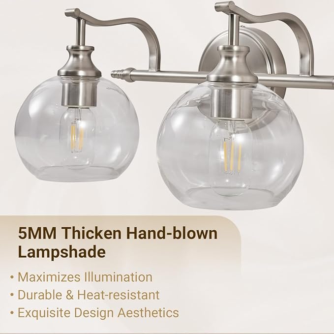 ANDY STAR Bathroom Light Fixtures, Brushed Nickel Vanity Light, 4 Light Bathroom Wall Lights, 30.5 Inch Modern Silver Wall Sconces, E26 Base Bulbs Required, UL Certified