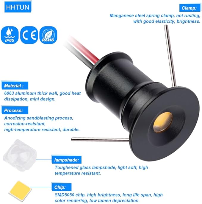 902 120°LED mini Spotlight,DC12V 1W,80Ra,75lm,Small Size,Embedded Installation,Suitable for Cabinet Lighting Such as Wine cabinets,Shoe cabinets,etc.,with Power Supply(6000K,Black,9Pack)