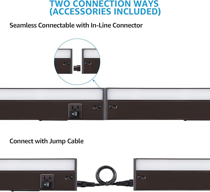 TORCHSTAR LED Under Cabinet Lighting 3CCT, 12 Inch 8W 540LM, Hardwired & Plug-in, 3 Color Selectable CRI90 120V ETL Listed Dimmable Under Counter Lights for Kitchen, Bronze Aluminum Housing, 4 Pack